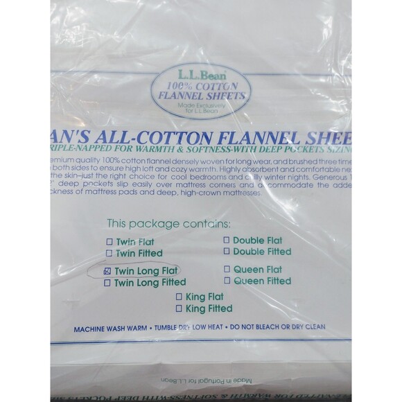 LL Bean 100% Cotton Flannel Twin Long Sheet Set White Portugal NEW In Package - Picture 3 of 9